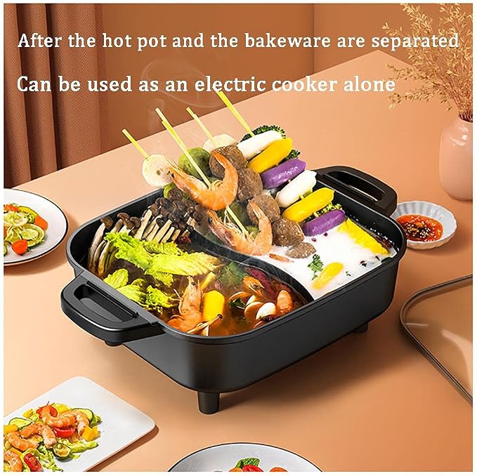 Electric Grill with Hot Pot 2 in 1 Indoor Korean BBQ Grill,2200W Multifunctional Smokeless BBQ Hot Pot Double Pot,Non-Stick Pan,for 5-10 People,for Grilling & Cooking(Double Pot)