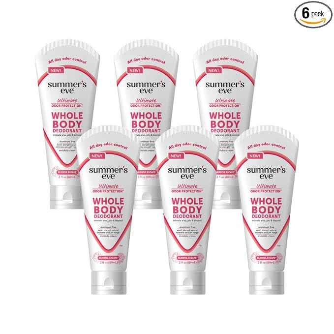 Summer’s Eve Ultimate Odor Protection Whole Body Deodorant Cream, Blissful Escape, Aluminum Free, All Day Odor Control, Invisible Cream, 3 Ounce (Pack of 6)