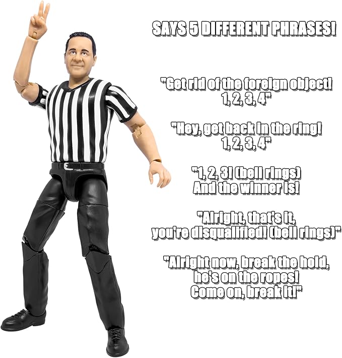 Figures Toy Company Ultimate Three Counting & Talking Wrestling Referee Action Figure with Deluxe Articulation for Wrestling Action Figures