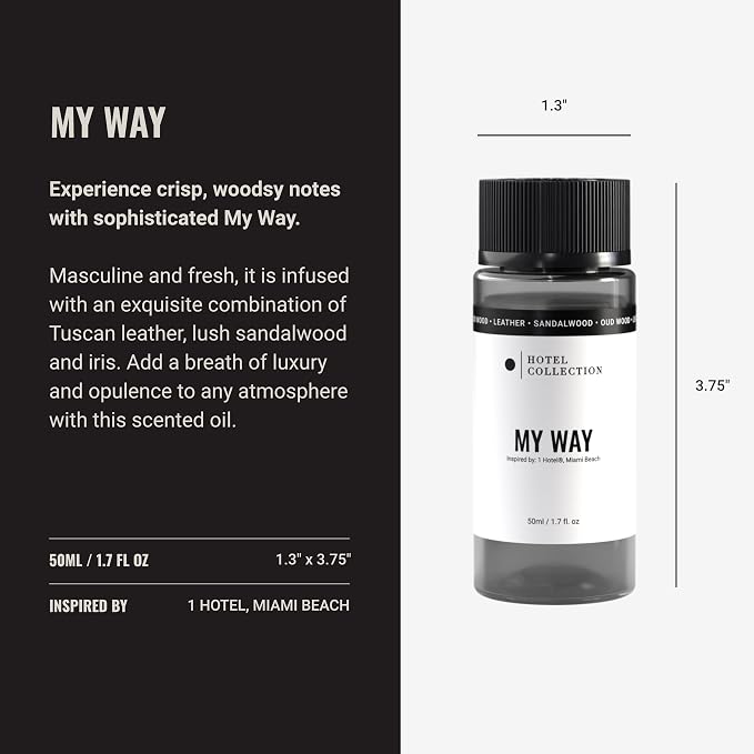 Hotel Collection Diffuser Oil - My Way - Aromatherapy Essential Fragrance Oil - Sandalwood, Warm Virginia Cedar & Beautiful Iris - 50ML 1.7 Fl oz