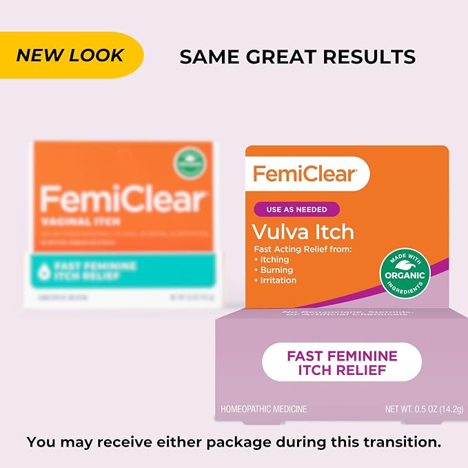 FemiClear Vulva Itch Relief Ointment, Fast-Acting, 0.5 Oz | Soothing Relief for Vaginal Itching, Burning, Irritation, Discomfort, Steroid-Free Care, All-Natural & Organic Ingredients