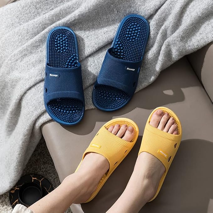 Acupressure Massage Slippers for Plantar Fasciitis for Women Acupuncture Slippers Arthritis Neuropathy Pain Relief Non-Slip Massage Sandals Womens Stress Relief Gifts for Bath (US Women 6.5-7, Yellow)