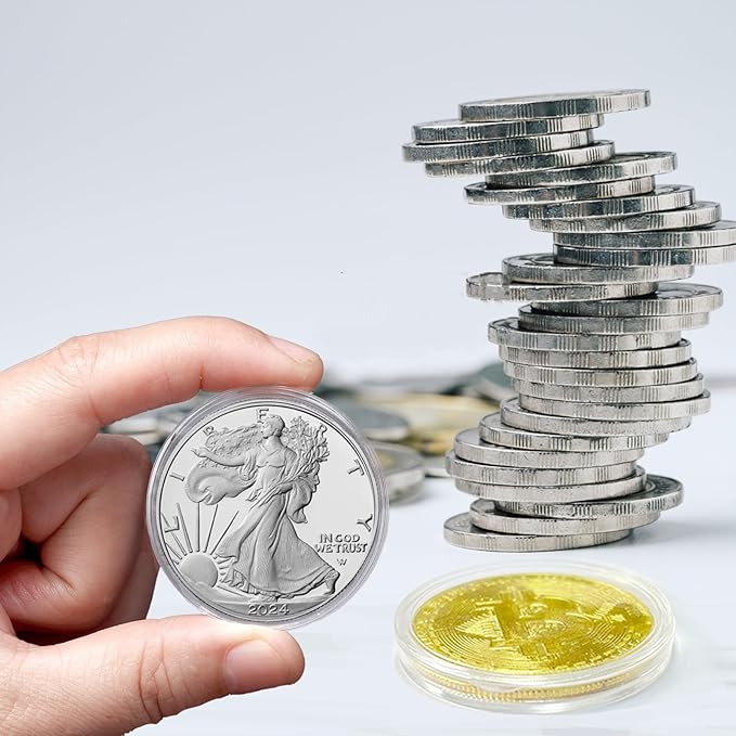 MUDOR Silver Dollar Coin Holders with 10 Size Gasket, 100 Pack Coin Storage Cases for Silver Eagle,Morgan,Cent,Nickel,Quarter, Plastic Coin Collection Supplies Protectors Capsules for Collectors