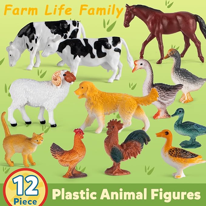 Farm Animal Toy Set with Red Barn, 33Pcs Farm Barn Playset for Kid Toddler 3-5 5-7 Year Old including Animal Figure Farmer Tractor and Farm Life Accessories Horse Cow Sheep Goose Duck Cat Dog