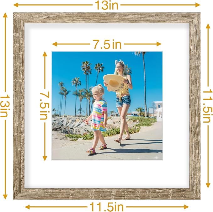 Vittanly 12x12 Picture Frames Set of 9 for Wall Mounting, Light Wood | Display Pictures 8x8 with Mat or 12x12 without Mat for Wall Mounting, Square Photo Frames for Home Decor, Engineered Wood