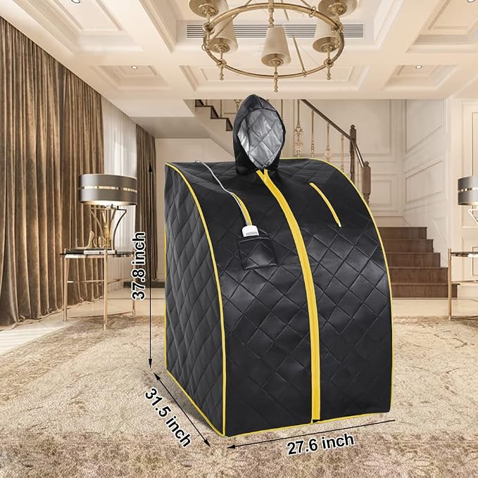 Smartmak Far Infrared Sauna with Hat, Portable Personal Full Body Home SPA Tent, Separate Heating Foot Pad and Portable Upgraded Chair-BlackGold