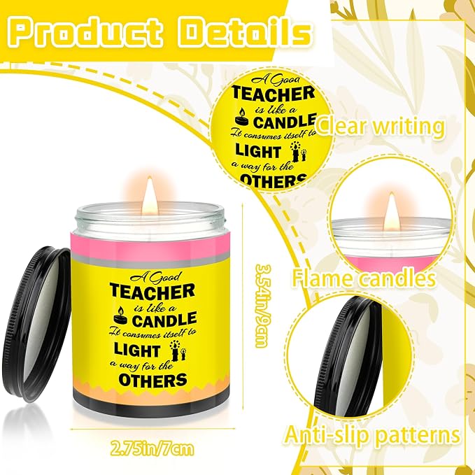 4 Pcs Teacher Appreciation Gifts Teacher Candle Pencil Designed Candles for Teacher Appreciation Week Graduation Party Favors Birthday Gifts for Women Teacher