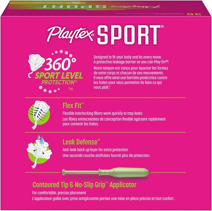 Playtex Sport Tampons Super Plus Absorbency, Fragrance-Free - 36ct | Super Plus Tampons for Women, Feminine Care, Playtex Tampon with 360 Leak Defense