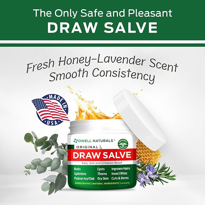 OWELL NATURALS Drawing Salve Ointment for Boil & Cyst Removal, Deep Ingrown Hair, Splinter Remover, Bug Spider Bites, Bee Sting, Mosquito Itching, Poison Ivy, 2 fl Oz (Pack of 2)