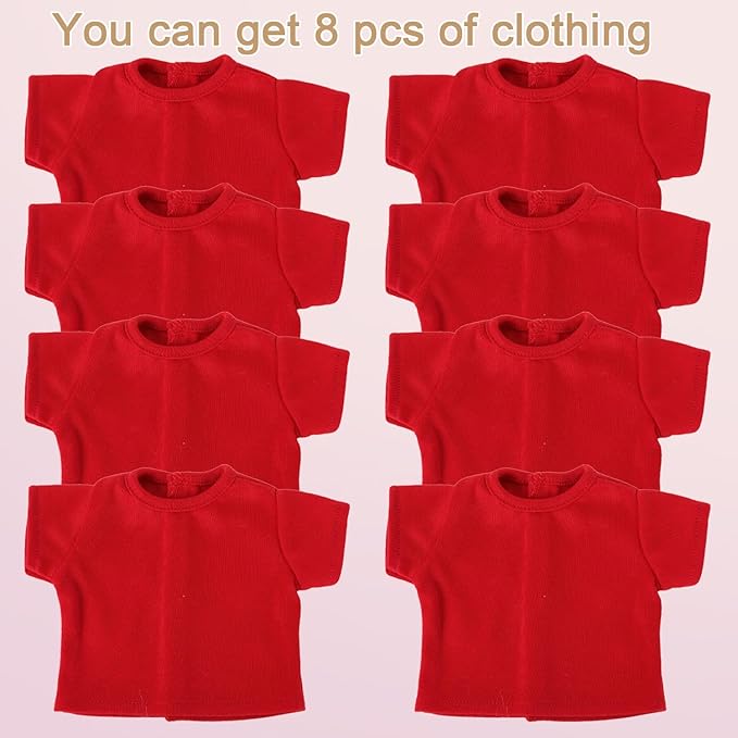 Plush Teddy Bear Clothing Set, Red T-Shirts, Cotton, Basic Style, Easy Put-On Design, 8 Pack