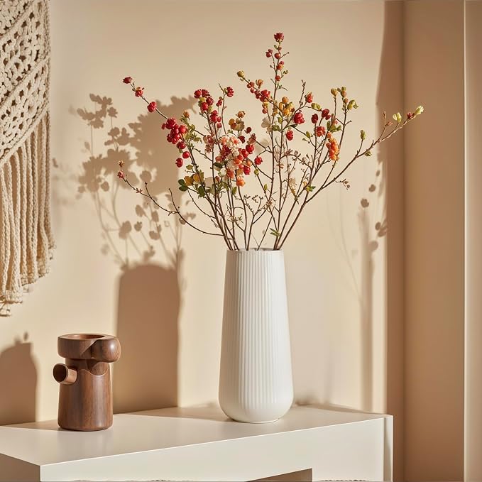 Modern Ceramic Vase, Small White Flower Vase for Table Centerpieces and Rustic Farmhouse Decoration