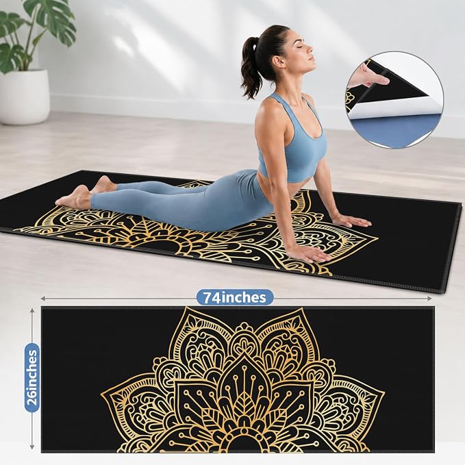 Yoga Mat Towel, Hot Yoga Non Slip with 4 Corner Pockets, 74 x 26 in | Soft Absorbent Microfiber With Four Corner Pockets, Fits Over Yoga Mats For Hot Yoga, Pilates, Gym, And Travel
