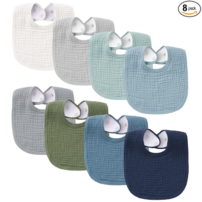 Konssy Muslin Baby Bibs 8 Pack Baby Bandana Drool Bibs Cotton for Unisex Boys and Girls, Soft Absorbent Set for Teething and Drooling