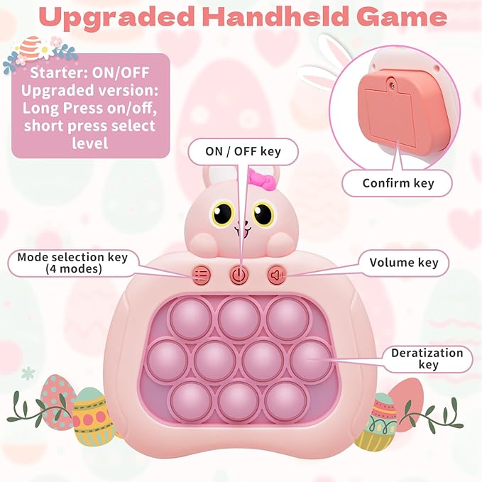 Rabbit Pop Fidget Game Toys, Light Up Fidget Toy with 1 Min Auto-Off Easter Bunny Electric Pop Bubble Game Controller Handheld Sensory Toys Birthday Christmas Easter Gifts for Kids
