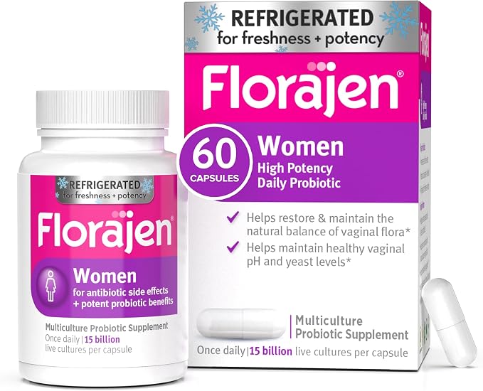 Florajen Women’s Probiotic - Vaginal Health, Gut Support, & Bloating Relief - Constipation Support for Adults - Refrigerated for Freshness & Potency - Live Active Cultures Daily Support - 60 Capsules