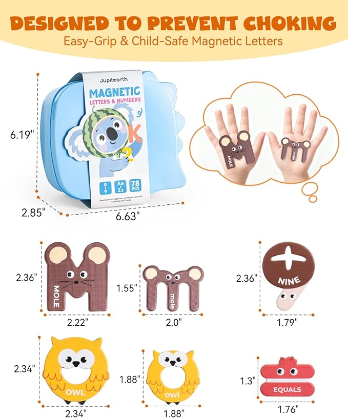 78 PCS Magnetic Letters, Large Cute Animal Alphabet Magnets for Fridge, Uppercase & Lowercase ABC Educational Toy, Choke-Proof Toddler Learning Toys for Kids Toddlers Preschool Learning Spelling