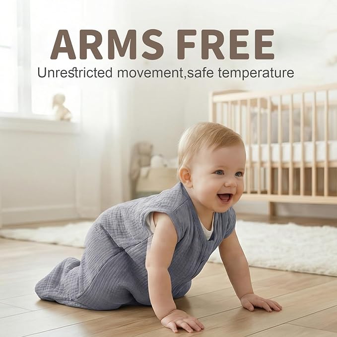 BSTOPPT 2 Pack Baby Sleep Sack 0-6 Months 100% Organic Cotton Muslin Baby Sleeping Bag 2-Way Zipper Wearable Blankets TOG 0.3 (Gray & Pink Butterfly, Small)