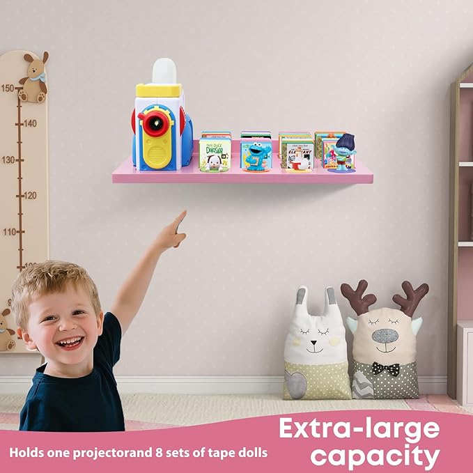 PHOENANCEE Floating Shelves for Little Tikes Story Dream Machine,Wall Shelf for Little Tikes Projector Books Audio Play Character Storage Tray Organizer for Toddlers and Kids Girls Boys,Oak(Pink)