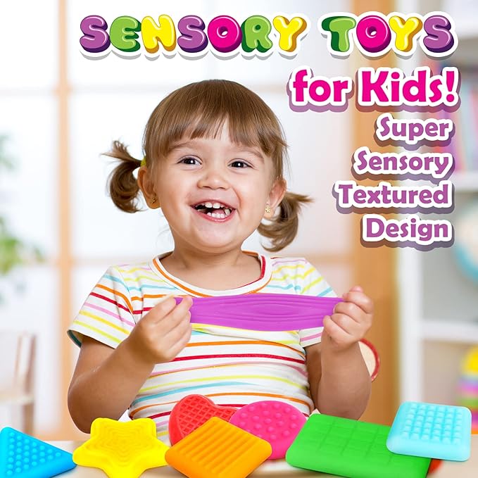 Shape Learning Sensory Toys for Toddlers - Textured Sensory Toys for Autistic Children, Pull and Stretch Tactile Toy, Calming Autism Toy for Boys and Girls Preschool Kids (8Pack)