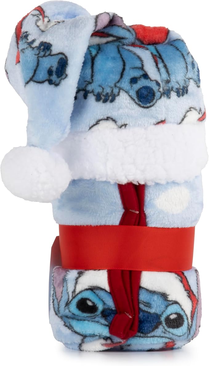 Jay Franco Santa Hat and Throw Set – 2-Piece 17" Inch Holiday Hat and 40" x 50" Inch Ultra-Soft Plush Fleece Blanket Gift Set