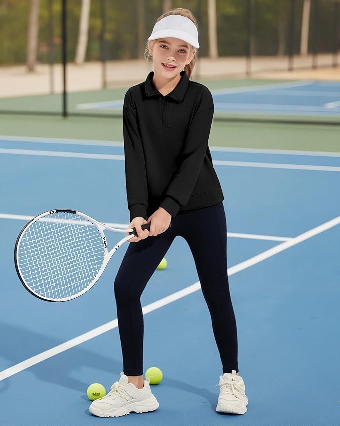Girls Quarter Zip Sweatshirt Long Sleeve Pullover Tops Kids Casual Spring Outfits for Teen Girls, 5-14 Years