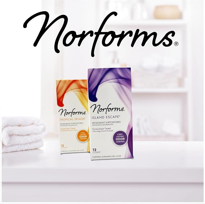 Norforms Feminine Deodorant Suppositories, Island Escape, 12 Ct, 3 Pk | Gentle pH-Balanced Formula, for Vaginal Odor Control, Gynecologist Tested, 12 Individually Wrapped Suppositories