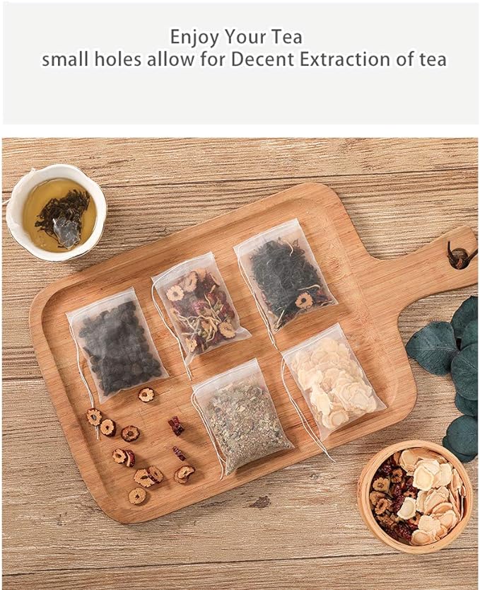 100 Pcs Empty Tea Filter Bags for Loose Tea Herb Spice Small Mesh Drawstring Seal Infuser Strainer Bags (2.36x3.1inch)