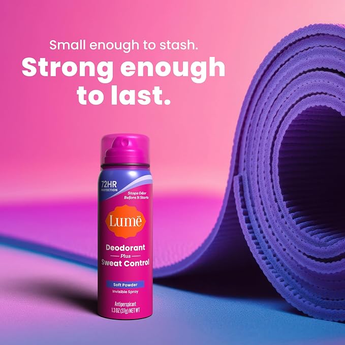 Lume Deodorant Plus Sweat Control - Invisible Spray - Extra Strength Antiperspirant For Underarms - 72 Hour Odor And Sweat Control - Baking Soda Free - Full Size + Mini 2 Pack (Soft Powder)