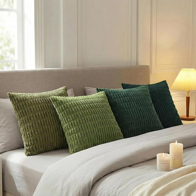 Fancy Homi 4 Packs Decorative Throw Pillow Covers for Living Room Couch Bed, Modern Farmhouse Boho Home Décor Accent Cushion Case, 18" x 18", Green Series