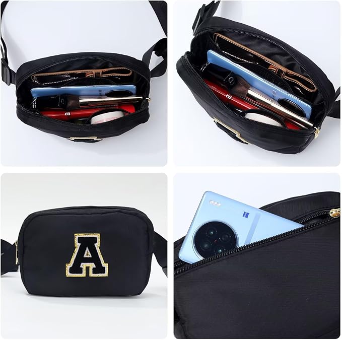YOOLIFE Gifts for Men Birthday Gifts - Personalized Gifts for Men, Gifts for Son Boyfriend Him Husband Dad, Black Initial Crossbody Bag Belt Bag A