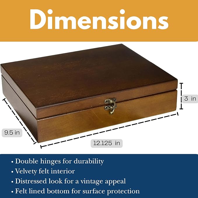 WE Games Old World Wooden Box with Brass Latch – Vintage-Style Wooden Keepsake Box for Jewelry & Trinket Storage, Walnut Finish