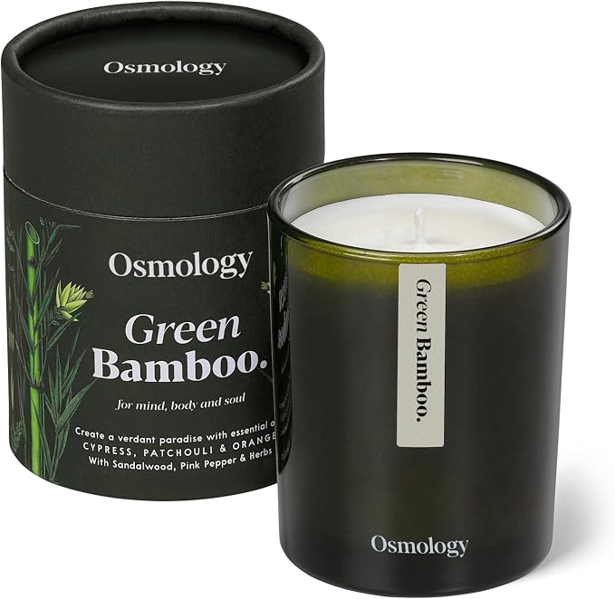 Green Bamboo Aromatherapy Candle – Patchouli, Sandalwood & Cypress Scented Candle, Plant-Based Wax, 7 oz, 45 Hour Burn Time, Fresh & Grounding Candle
