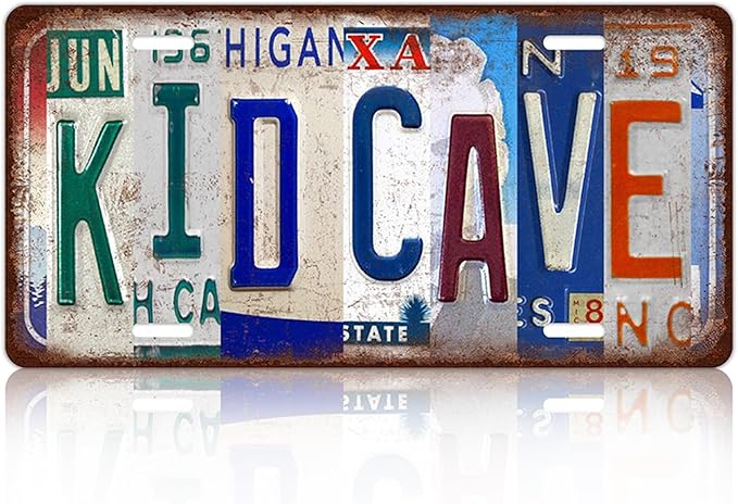 Vintage Kid Cave License Plate Wall Decor Bar Metal Tin Sign 12 x 6 Inches