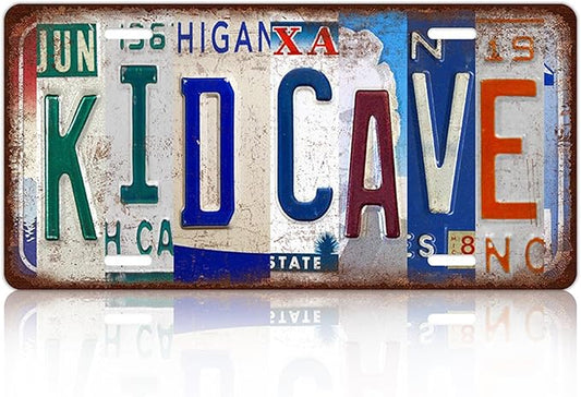 Vintage Kid Cave License Plate Wall Decor Bar Metal Tin Sign 12 x 6 Inches