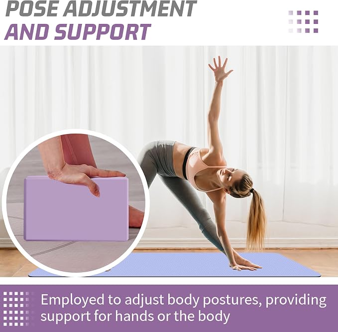 Yoga Blocks 2 Pack 3x6x9IN Foam Block Supportive Latex-Free with Stretch Band, Non-Slip Exercise Blocks for Pilates, Meditation, Balance, Stretching and Deep Poses