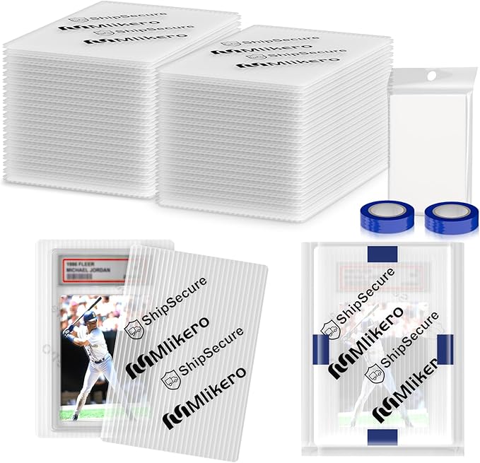 120 Pack Trading Card Shipping Protectors, 4'' x 6'' Plastic Card Protector with Protective Sleeves and Tape Rolls Fit for PSA Graded Cards