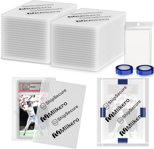 120 Pack Trading Card Shipping Protectors, 4'' x 6'' Plastic Card Protector with Protective Sleeves and Tape Rolls Fit for PSA Graded Cards