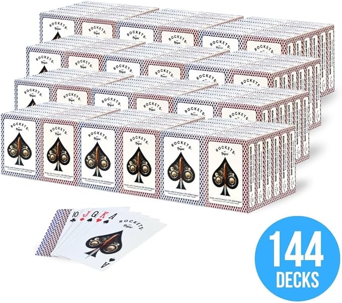 Regal Games Rockets Bulk Playing Cards Set for Adults & Professionals - 144 Standard Decks, 310 GSM Linen Finish - Poker Cards for Blackjack, Euchre, Canasta - Casino Grade, Travel & Game Night Cards