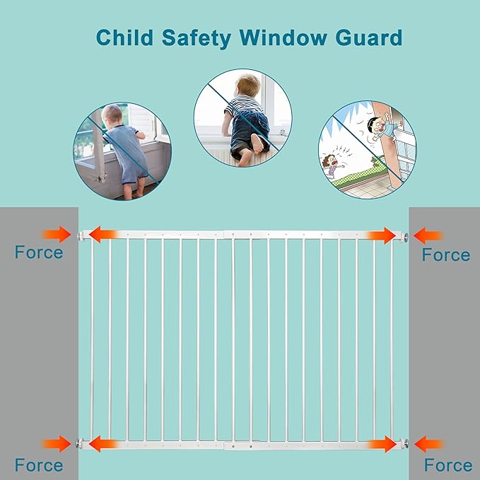 Window Guards for Children, Fit 33.5"-63" Wide Window Security Bar, White Window Bars Security Inside, 29.92inch High Child Safety Window Guard (2 Piece)