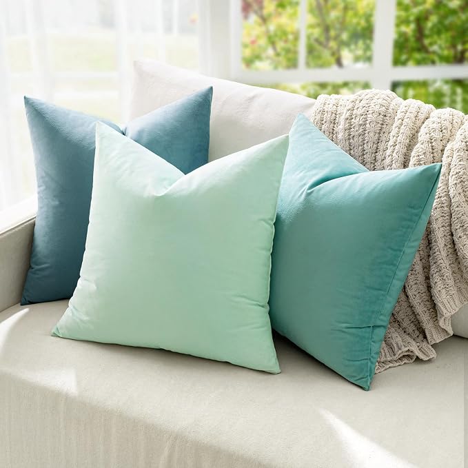 MIULEE Velvet Throw Pillow Covers 22x22 Inch Pack of 2 Aqua Green | Soft Solid Decorative Pillow Covers, Modern Luxury Home Decor, for Couch Chair Sofa Bedroom Livingroom