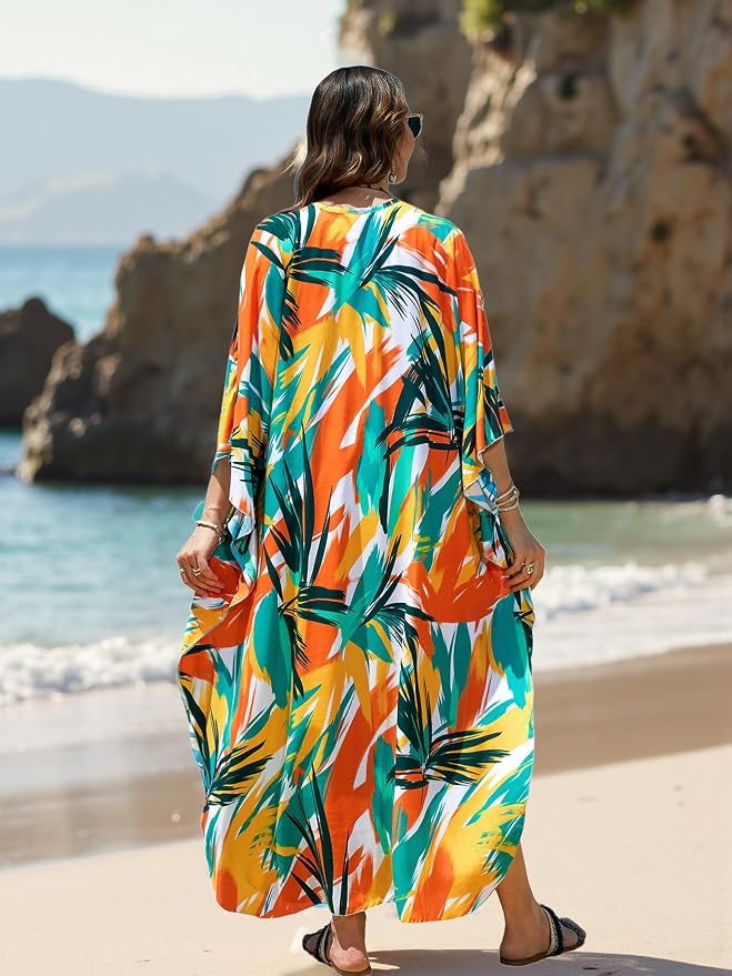 Mumu Dresses for Women Plus Size, Bohemian Kaftan Beach Cover Up Long Maxi Nightgown Soft Loungewear