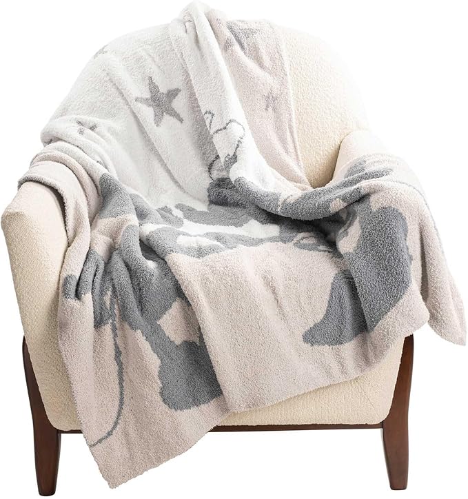 Jay Franco Disney Mickey Mouse & Minnie Mouse Feather Knit Fluffy Throw Blanket - Gray Stars Fuzzy Blanket Measures 50 x 60 Inch - Super Soft Lightweight Bedding