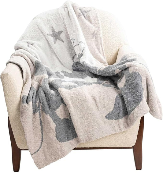 Jay Franco Disney Mickey Mouse & Minnie Mouse Feather Knit Fluffy Throw Blanket - Gray Stars Fuzzy Blanket Measures 50 x 60 Inch - Super Soft Lightweight Bedding