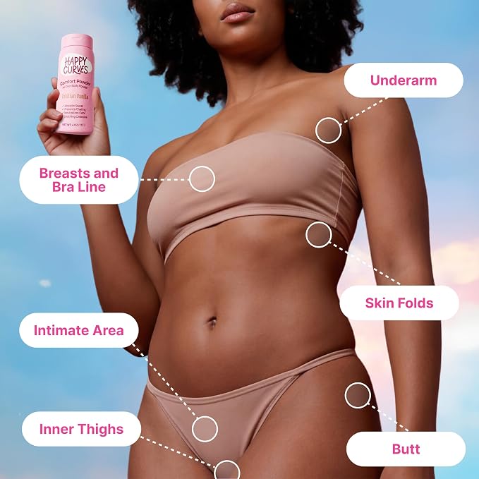HAPPY CURVES Talc-Free Anti-Chafe Comfort Powder & pH Balanced Sulfate-Free Feminine Wash Bundle - Complete Intimate Care for Women (Tahitian Vanilla)