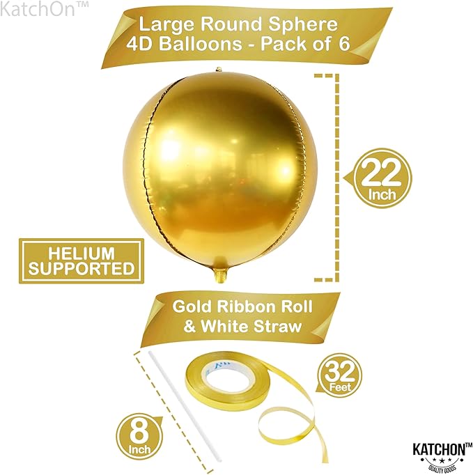 KatchOn, Big Gold Foil Balloon - 22 Inch, Pack of 6 | Gold Mylar Balloons for Golden Party Decorations | Metallic Gold Balloon Birthday Party Decor, Wedding, Gold Graduation Decorations 2026