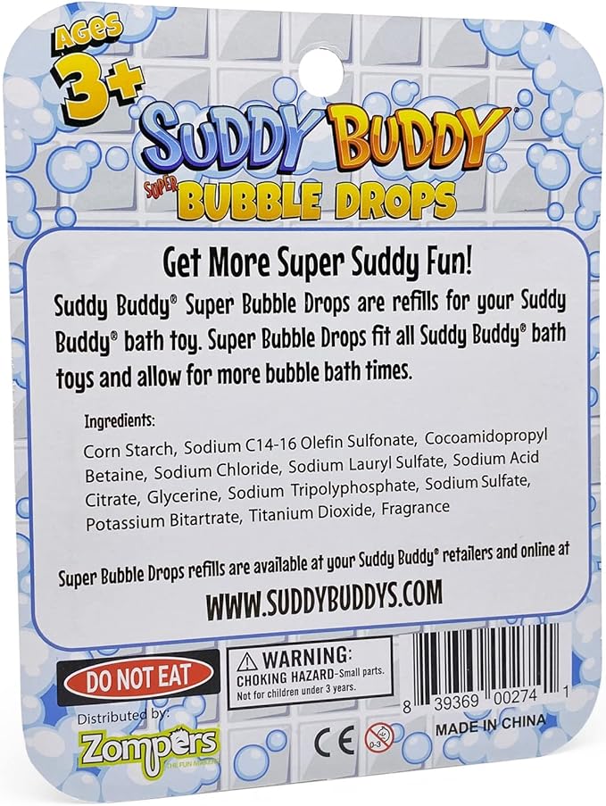 Suddy Buddy® Super Bubble Drop Refills by Zompers, Bubble Bath Toy, Fun & Bubbly Bath That Kids Enjoy, for Kid 3+, 9 Count