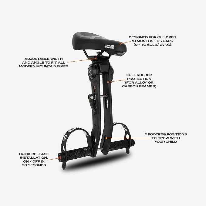 Kids Ride Shotgun - Child Bike Seats - Front Mounted, for Children Aged 2~5 Years, Fits Most Adult Modern Mountain Bikes, Adjustable for Comfort