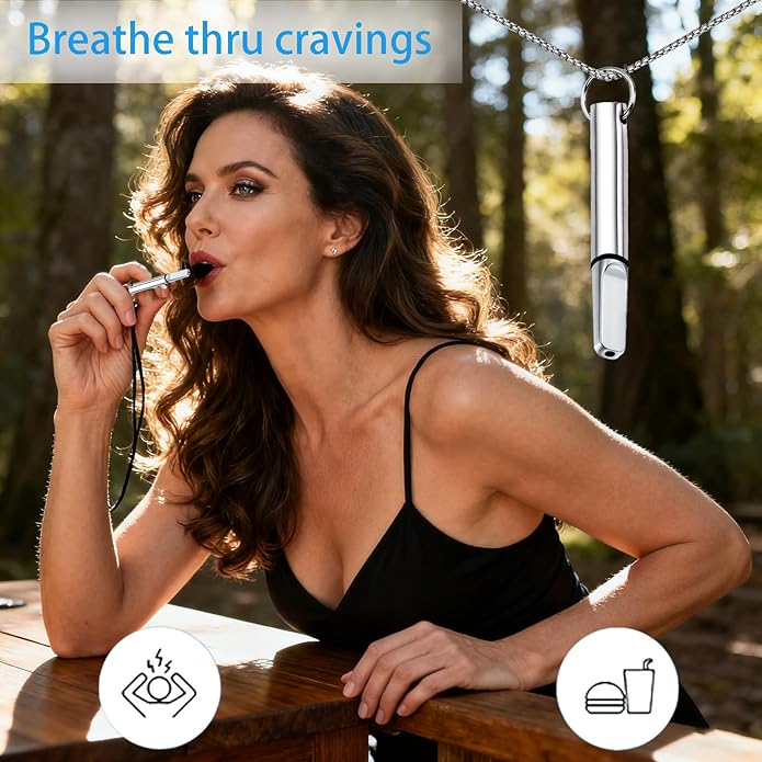Breathing Necklace with Filter Cotton – Mindful Breathing Aid for Relaxation & Focus, Mindfulness Breathing Necklace Stress Relief Pendant Stainless Steel Anxiety Breathe Necklace for Women Men