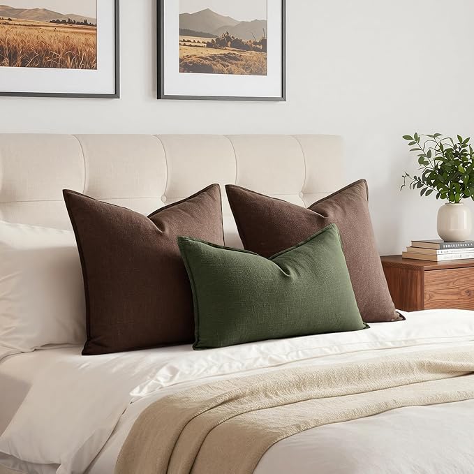 MIULEE Decorative Linen Lumbar Pillow Cover 12x20 Inch Dark Olive Green | Boho Farmhouse Neutral Couch Long Throw Pillow for Bed, Pack of 1 Accent Modern Pillowcase, Sofa Livingroom Home Decor