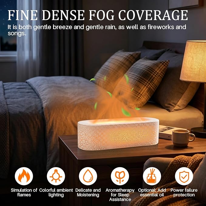 150ml Flame Essential Oil Diffuser Ultrasonic Cool Mist Humidifier | 7 color LED lights, 3 timing settings & waterless auto shutoff; ideal aromatherapy decor for bedroom, office & yoga room